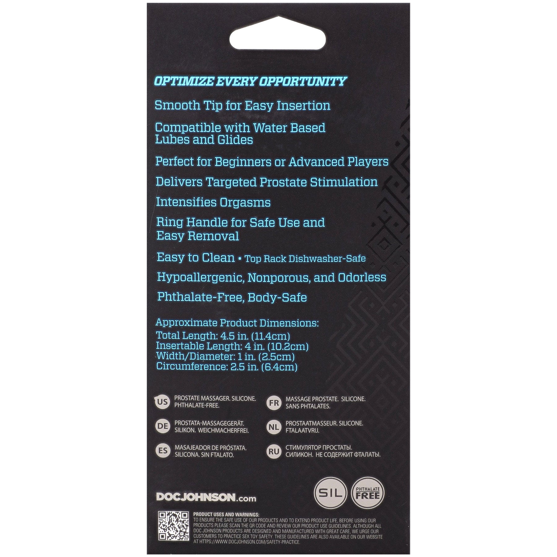 OptiMALE Smooth Silicone Prostate Massager By Doc Johnson