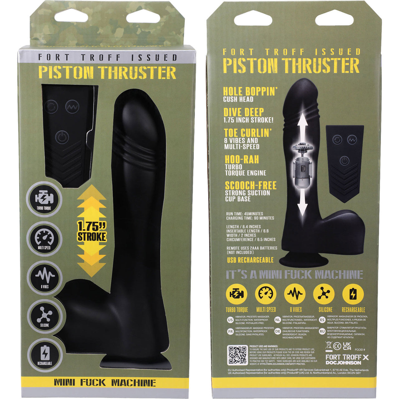 Fort Troff Piston Thruster Rechargeable Silicone Mini Fuck Machine Dildo With Balls & Remote - Black