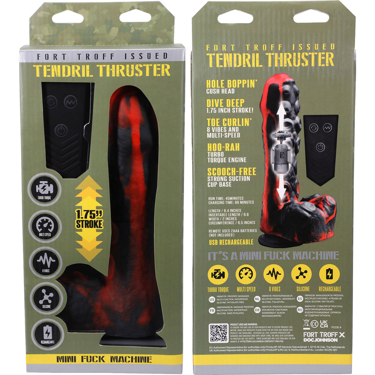 Fort Troff Tendrill Thruster Rechargeable Silicone Mini Fuck Machine Dildo With Balls & Remote - Red