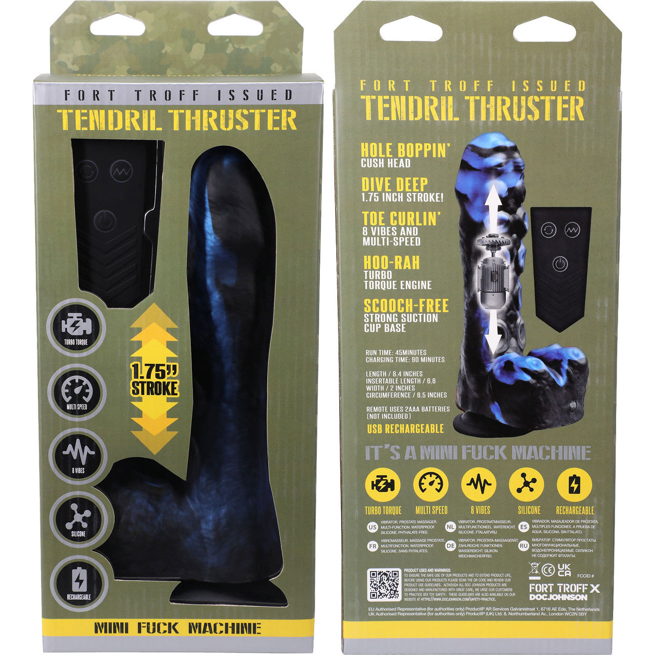 Fort Troff Tendrill Thruster Rechargeable Silicone Mini Fuck Machine Dildo With Balls & Remote - Blue