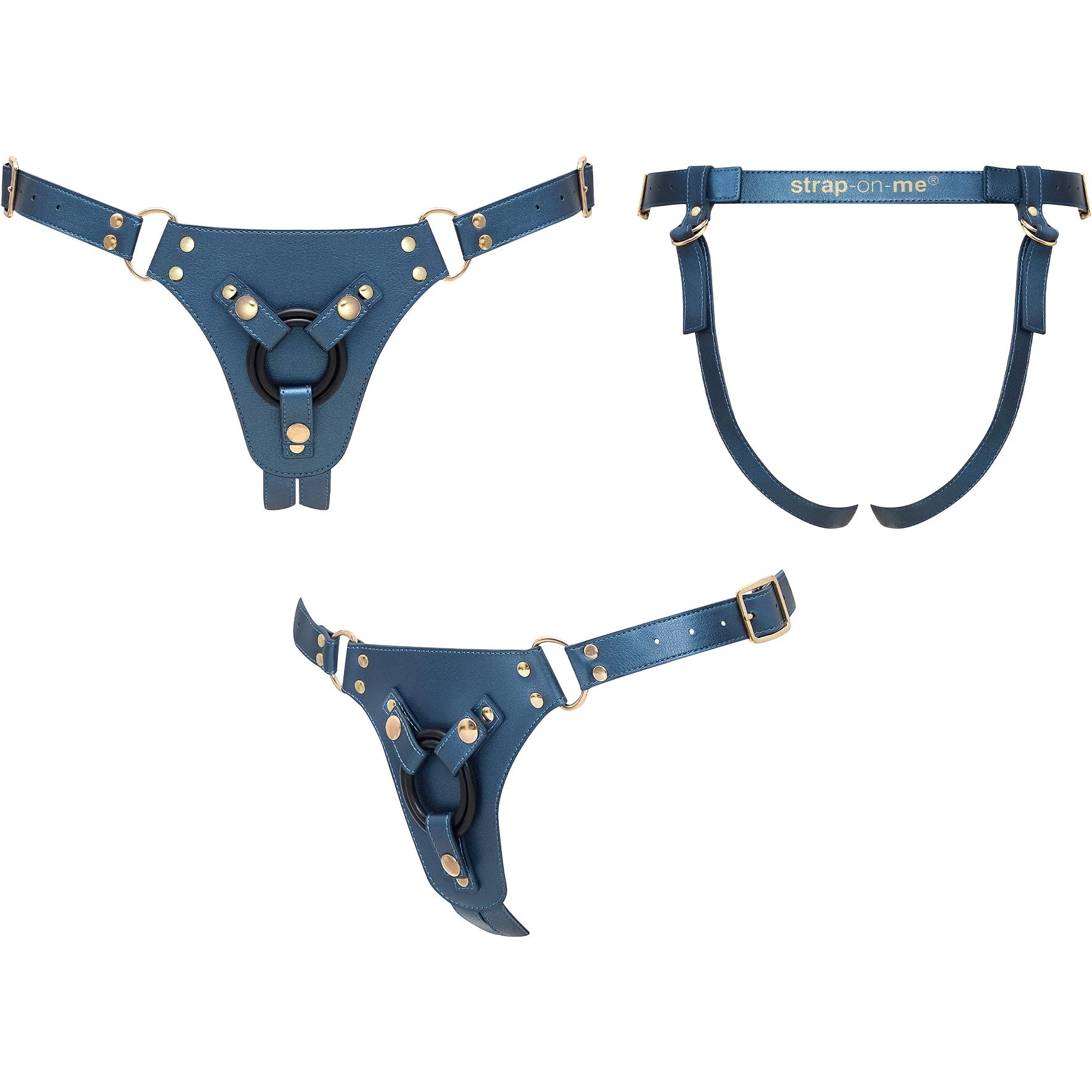 Strap-on-Me Generous Leatherette Harness - Metallic Blue