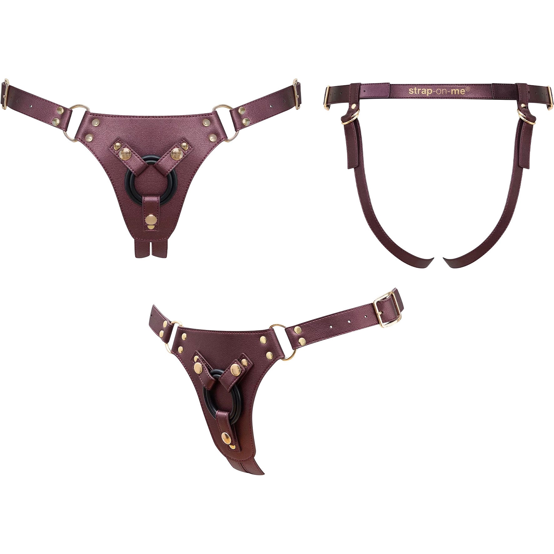 Strap-on-Me Generous Leatherette Harness - Metallic Aubergine