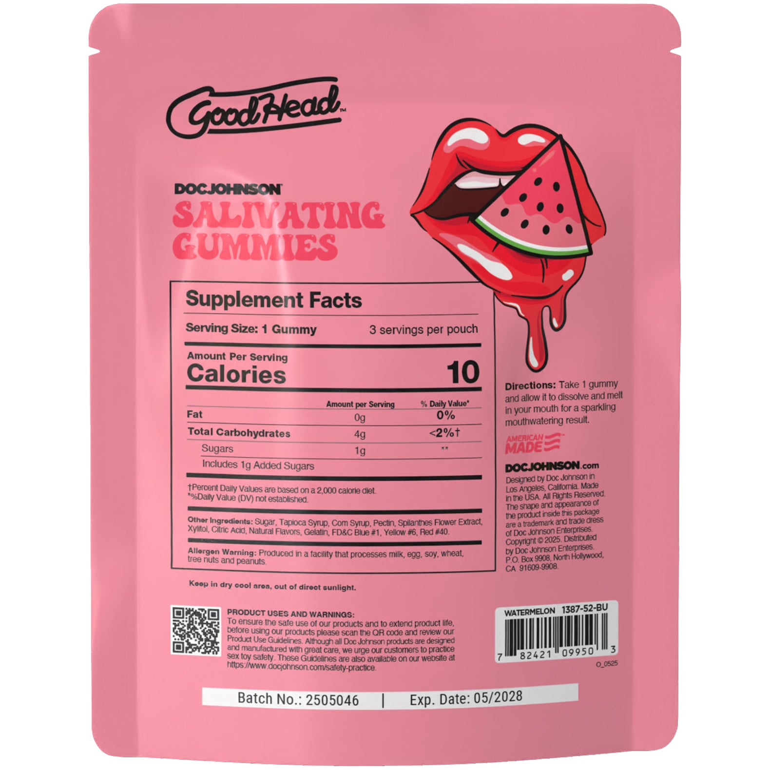 GoodHead Salivating Gummies 3 Piece Pouch By Doc Johnson - Watermelon