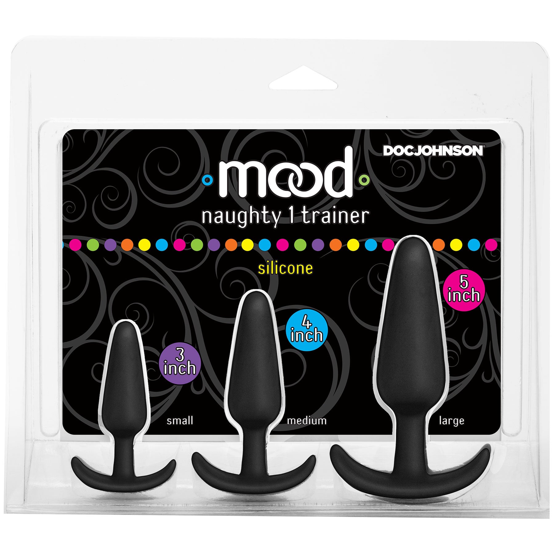 Mood Naughty 1 Silicone Butt Plug Trainer 3 Piece Set By Doc Johnson - Black