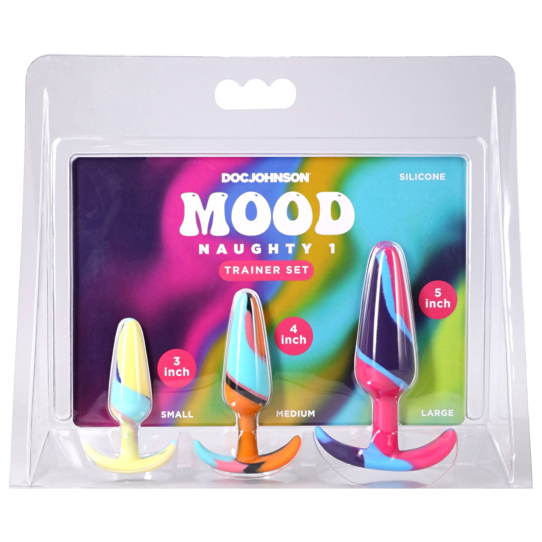 Mood Naughty 1 Silicone Butt Plug Trainer 3 Piece Set By Doc Johnson - Kaleidoscope