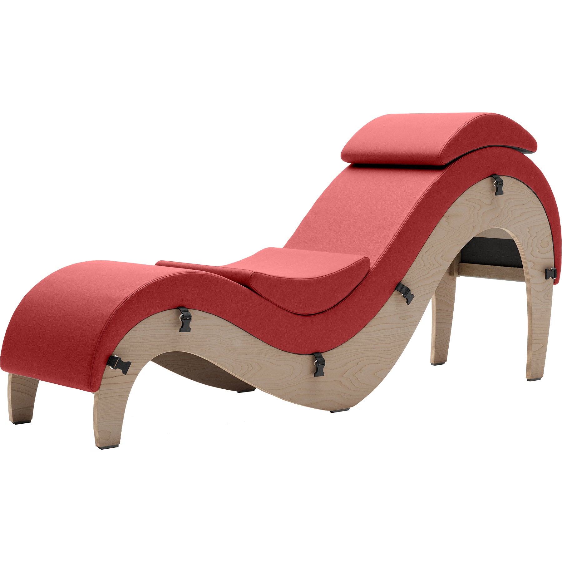 Liberator Supervio Luxury Chaise With Cuff Kit Restraints - Maple & Pompeiian Red