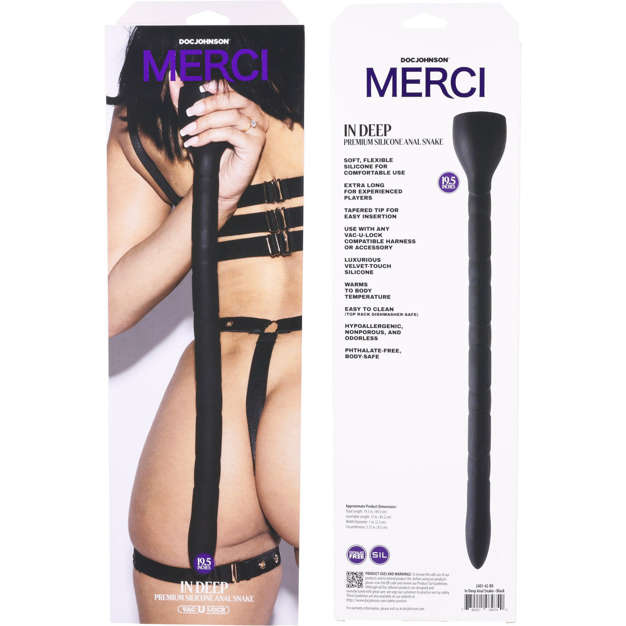 MERCI In Deep 19.5" Silicone Anal Snake With Vac-U-Lock Base By Doc Johnson