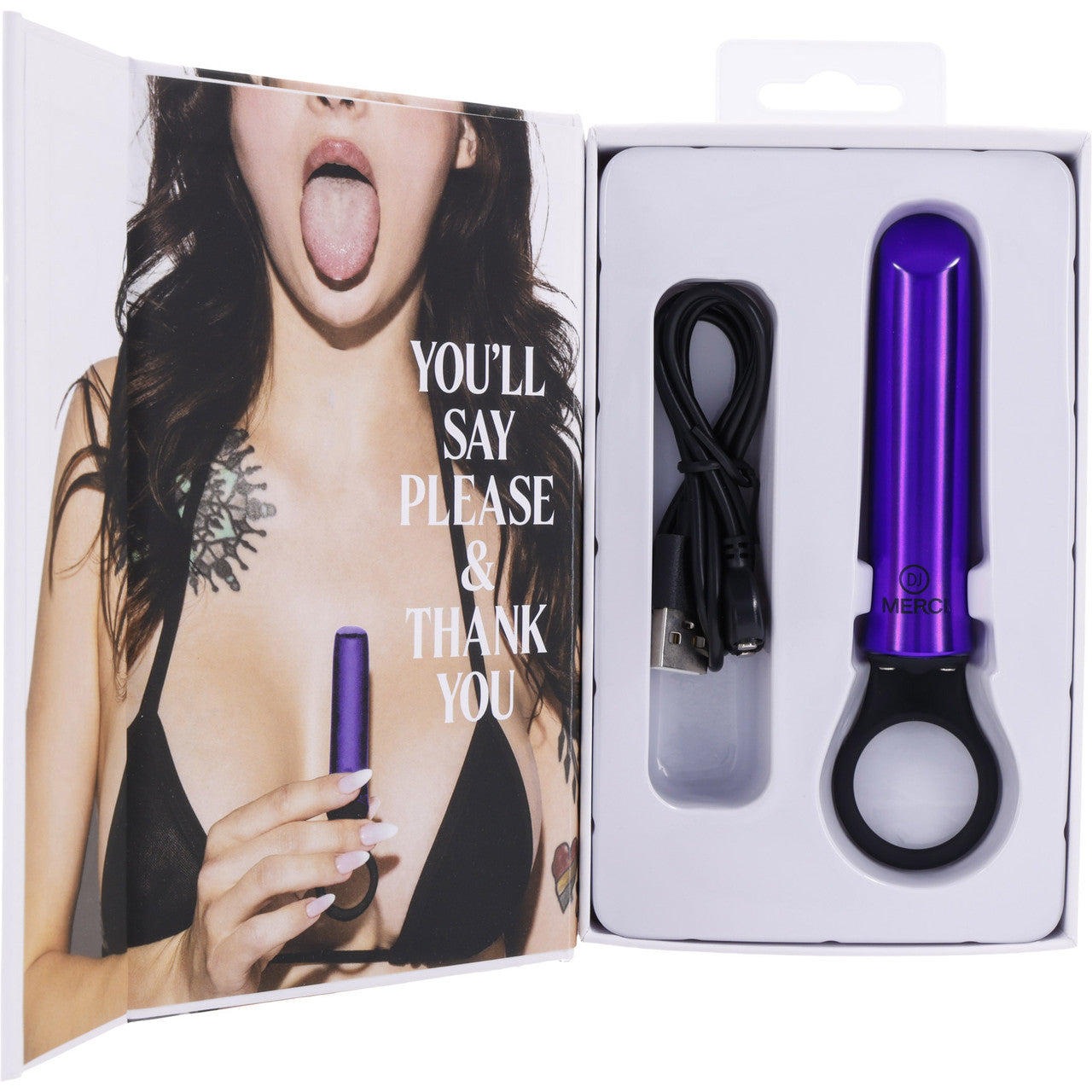 MERCI Power Play Rechargeable 20 Function Bullet Vibrator With Ring Handle By Doc Johnson - Violet