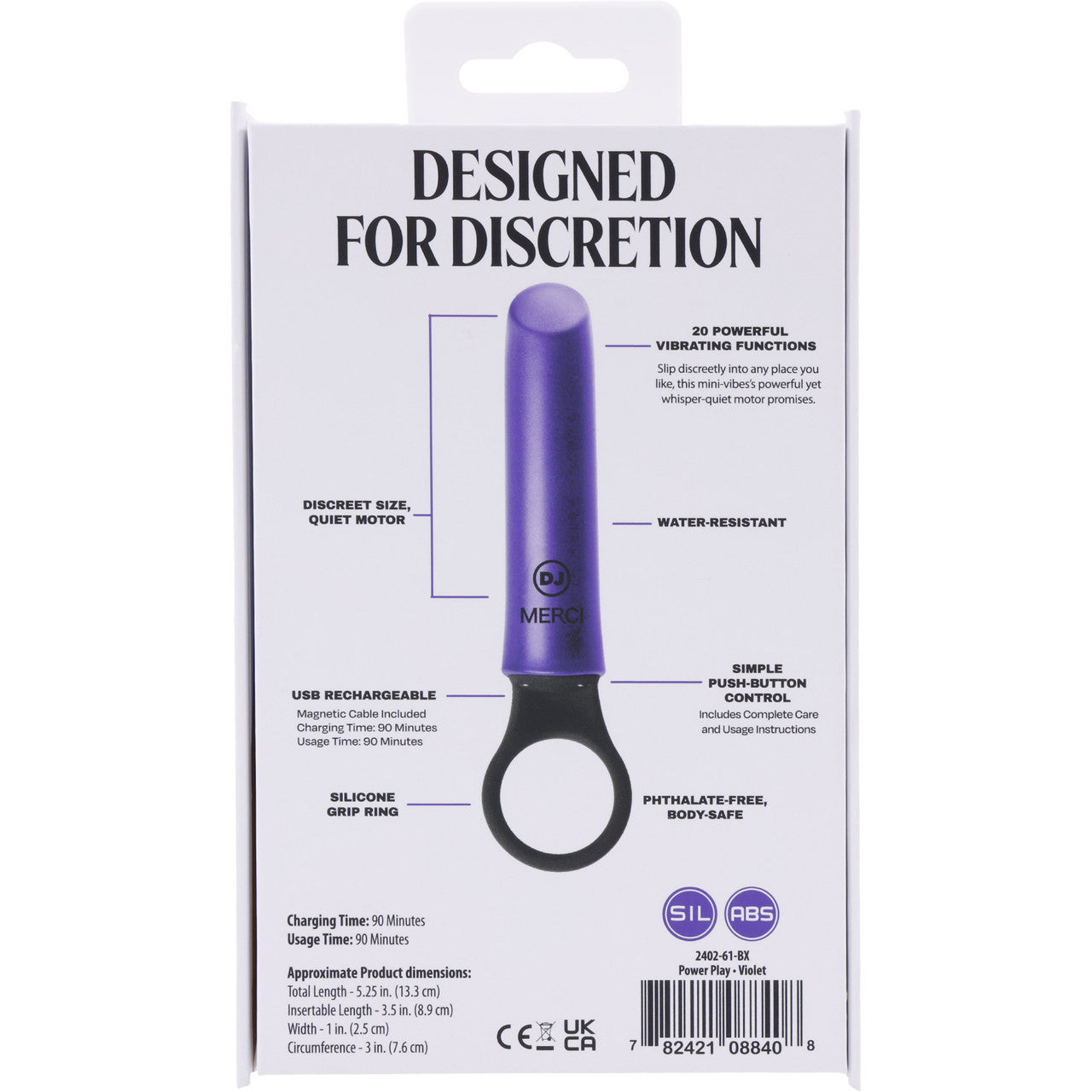 MERCI Power Play Rechargeable 20 Function Bullet Vibrator With Ring Handle By Doc Johnson - Violet