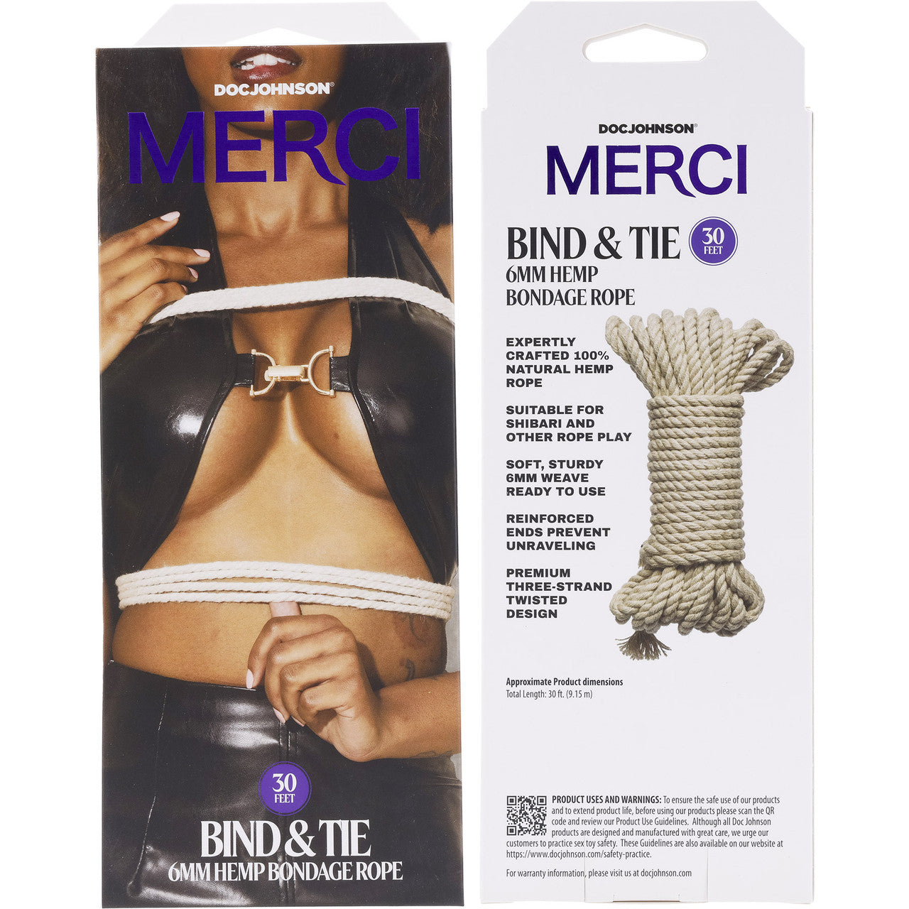 MERCI Bind & Tie 30 Foot Hemp Bondage Rope By Doc Johnson - Natural