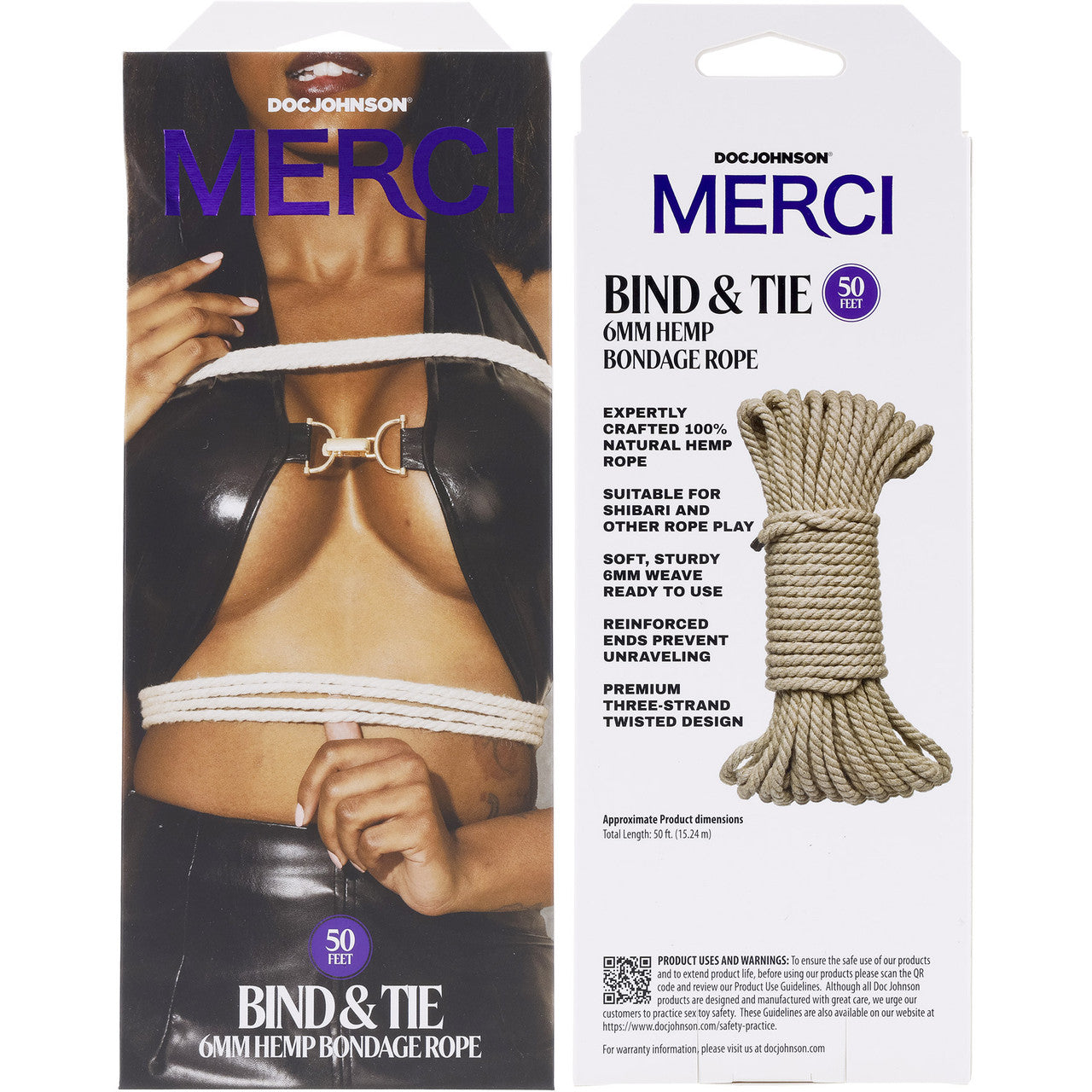 MERCI Bind & Tie 50 Foot Hemp Bondage Rope By Doc Johnson - Natural