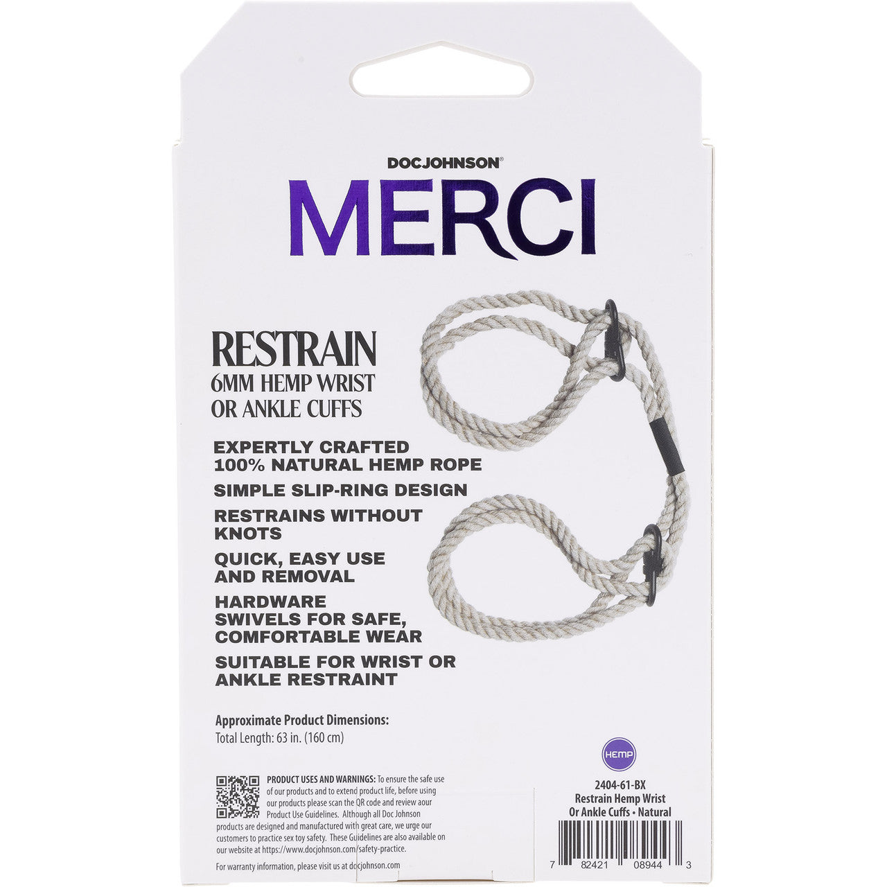 MERCI Restrain Hemp Wrist or Ankle Cuffs By Doc Johnson - Natural