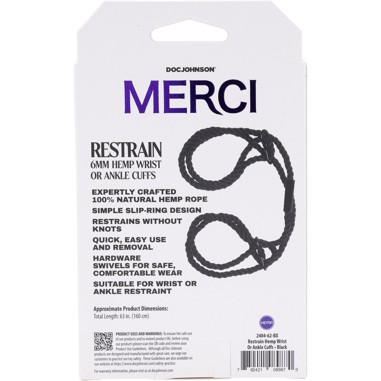 MERCI Restrain Hemp Wrist or Ankle Cuffs By Doc Johnson - Black