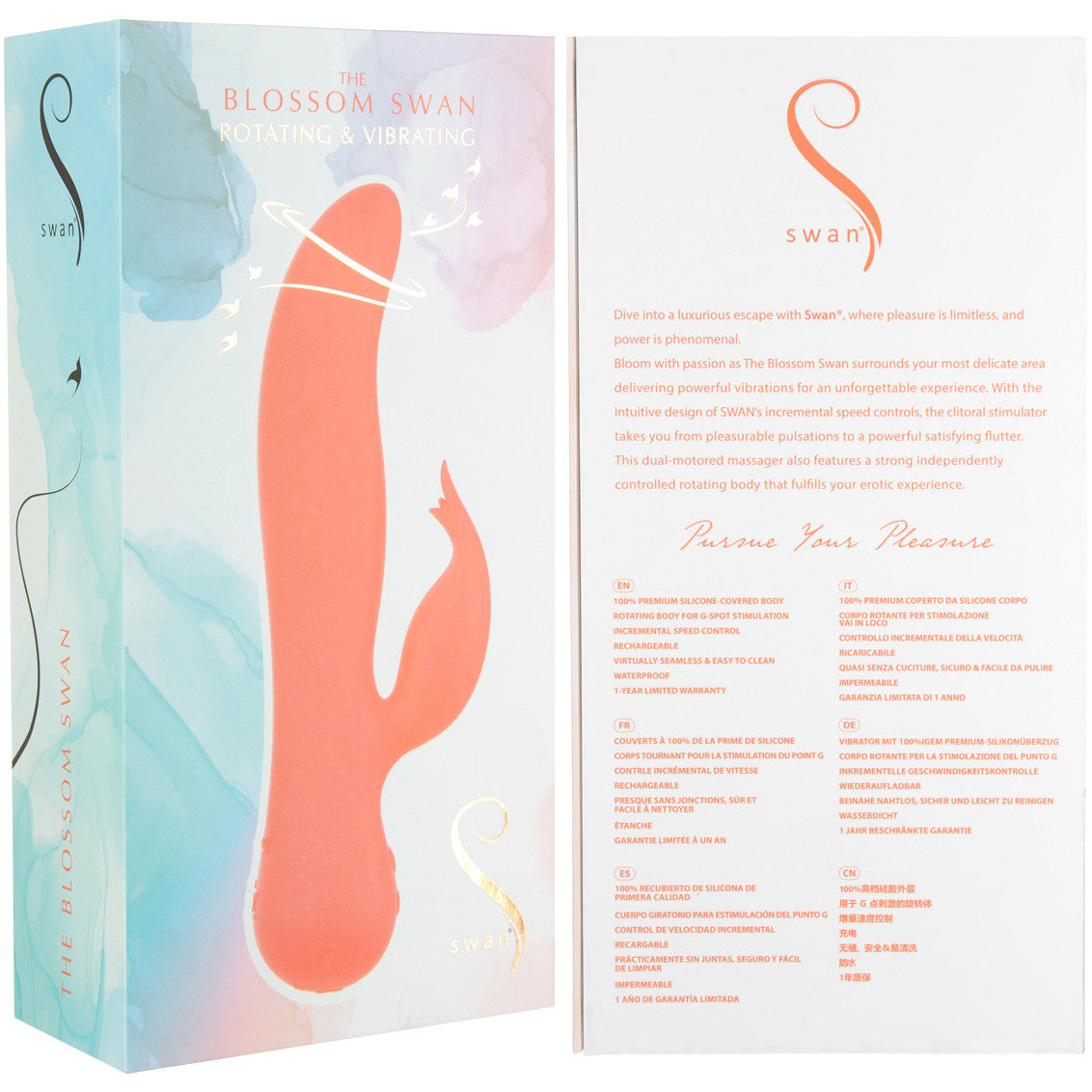 The Blossom Swan Rechargeable Silicone Dual Stimulation Rotating Vibrator - Orange