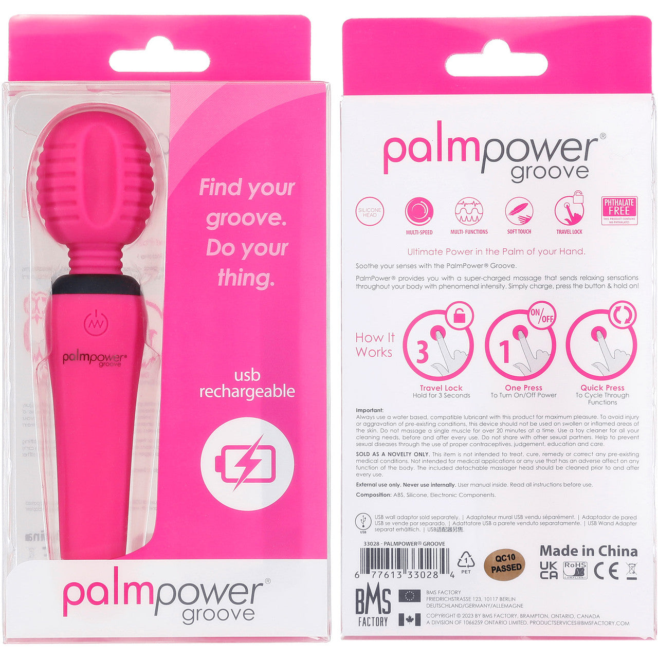 PalmPower Groove Mini Rechargeable Wand Massager - Fuchsia