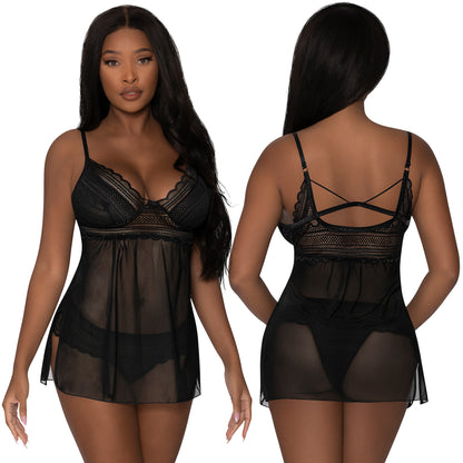 Modern Romance Black Baby Doll & Split Crotch Tanga by Exposed