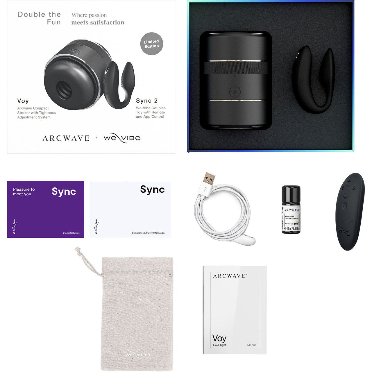 Double The Fun Couples Kit With Arcwave Voy Stroker & We-Vibe Sync 2 Couples Vibrator