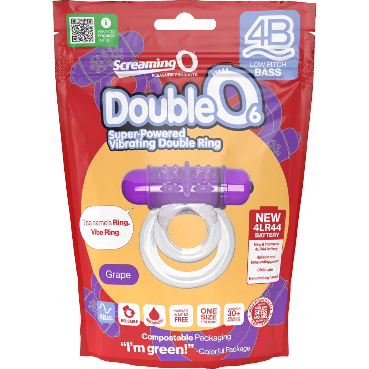 4B DoubleO 6 Super-Powered Vibrating Double Cock Ring By Screaming O - Grape