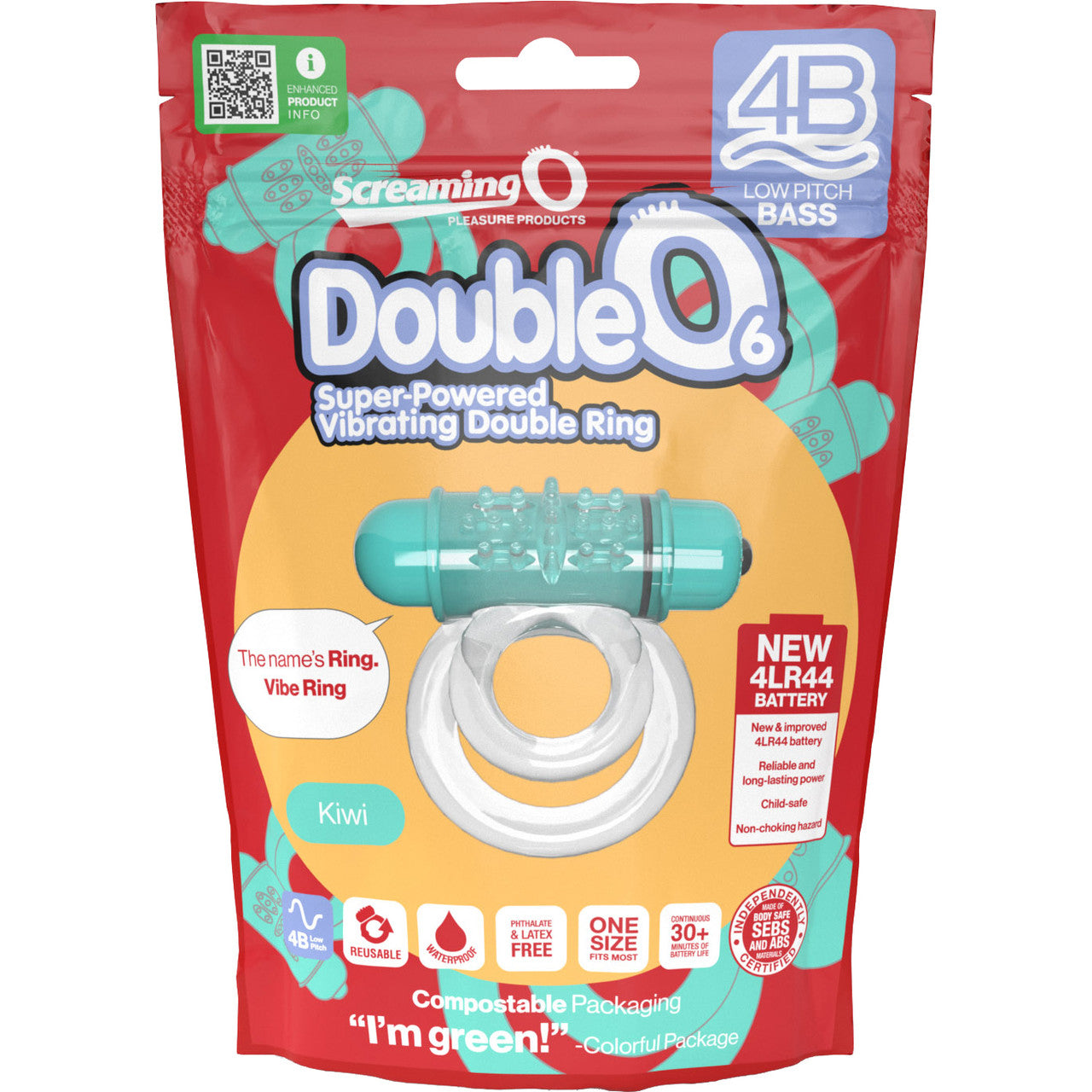 4B DoubleO 6 Super-Powered Vibrating Double Cock Ring By Screaming O - Kiwi