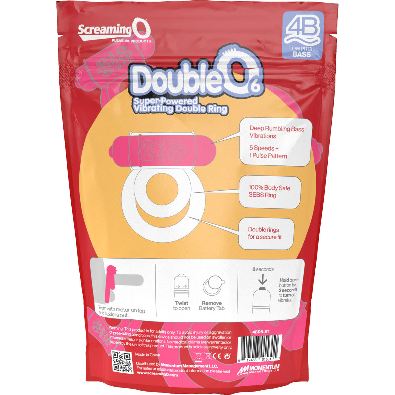 4B DoubleO 6 Super-Powered Vibrating Double Cock Ring By Screaming O - Strawberry