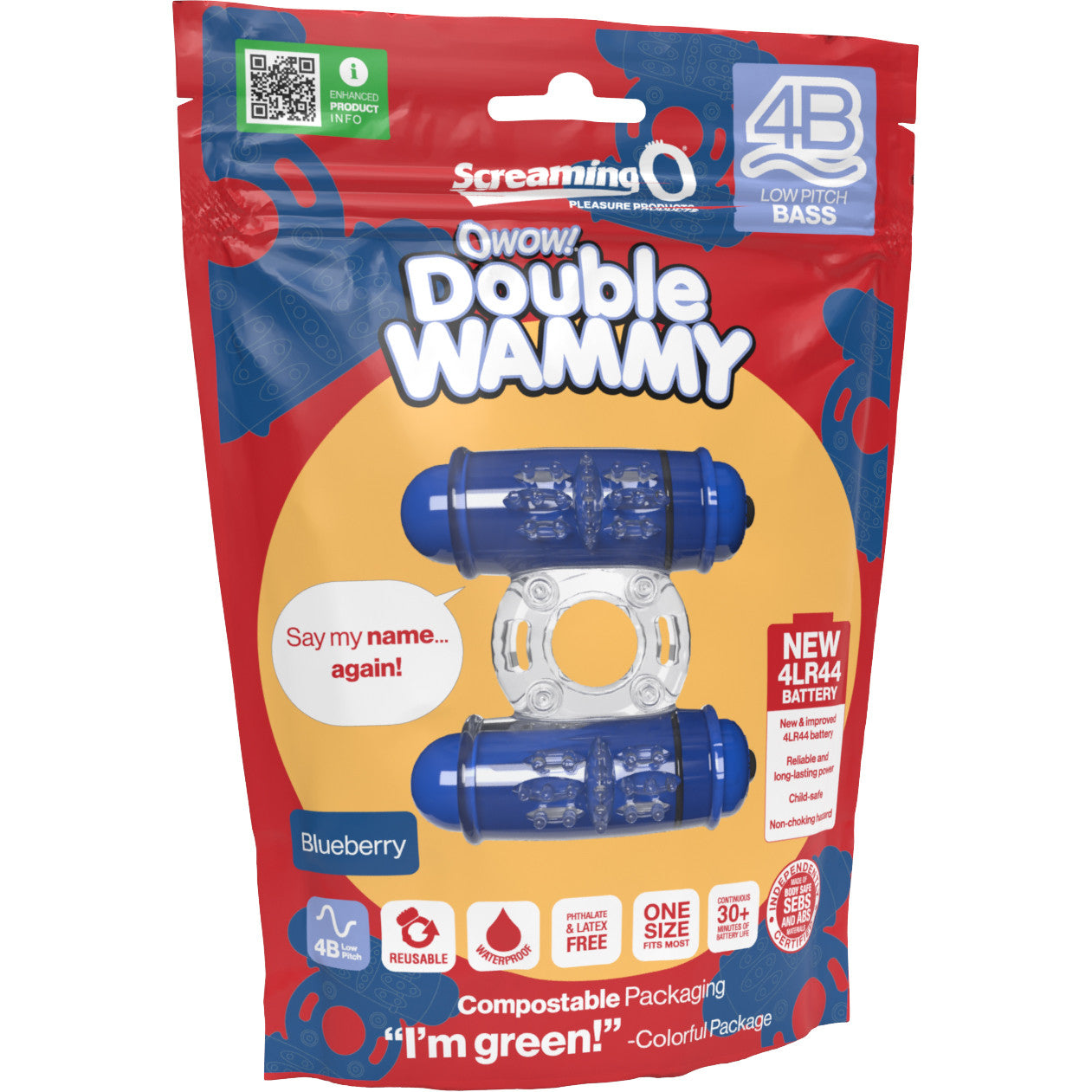 4B Double Wammy Dual Motor Vibrating Cock Ring By Screaming O - Blueberry