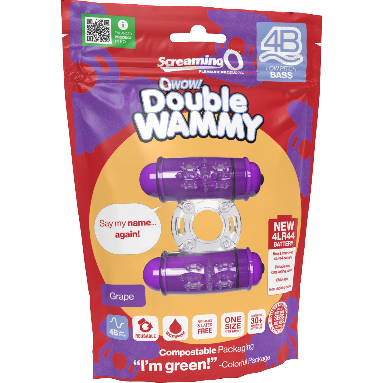 4B Double Wammy Dual Motor Vibrating Cock Ring By Screaming O - Grape