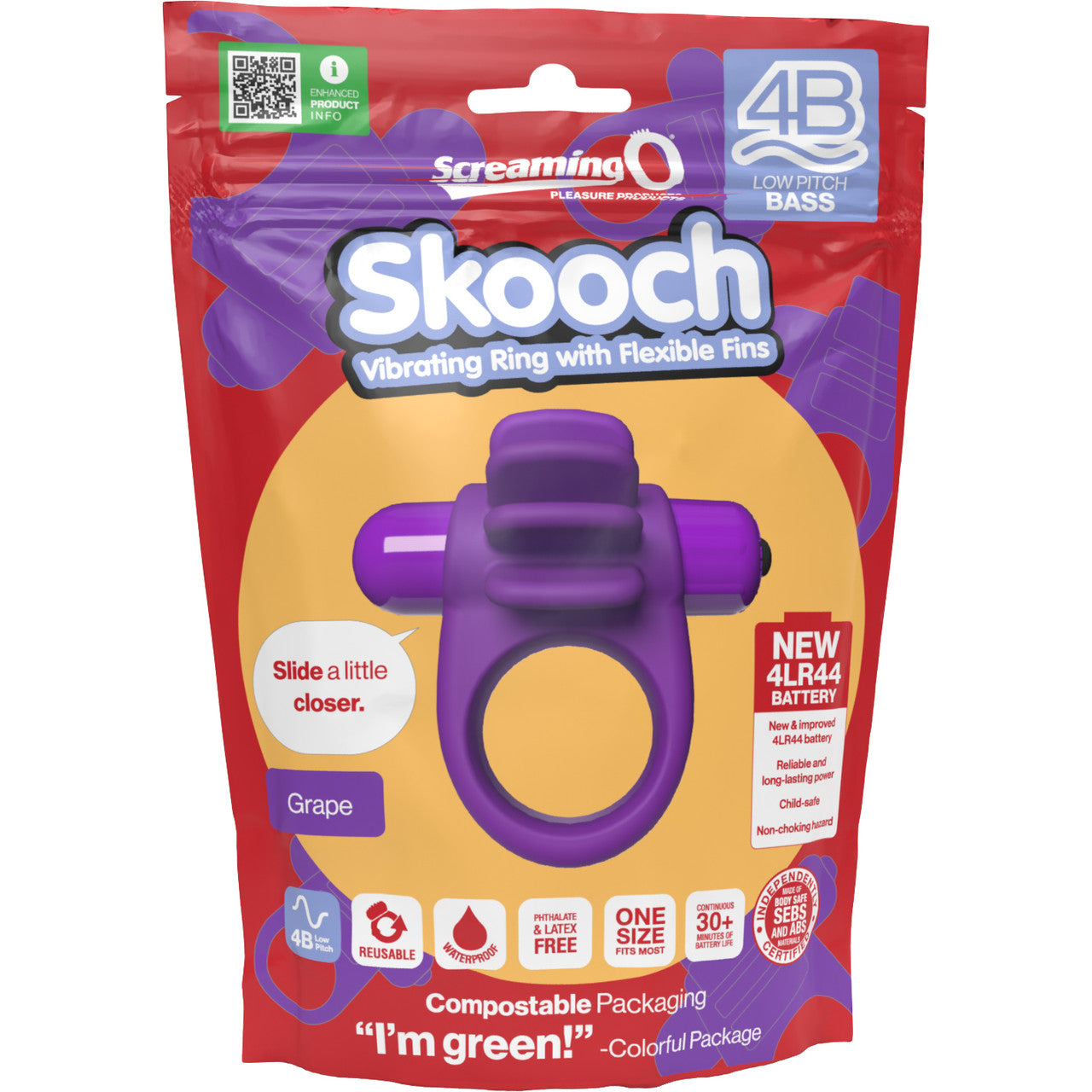 4B Skooch Vibrating Silicone Cock Ring By Screaming O - Grape 4B Skooch Vibrating Silicone Cock Ring By Screaming O - Grape