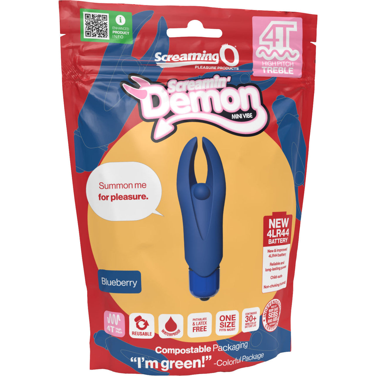 4T Screamin Demon Mini Vibrating Bullet With Silicone Horned Sleeve By Screaming O - Blueberry