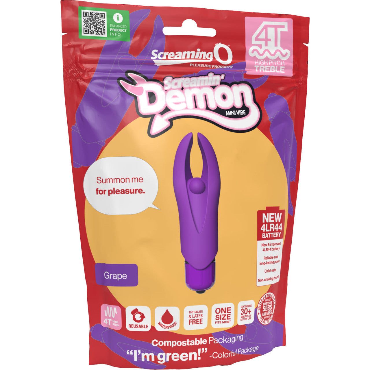 4T Screamin Demon Mini Vibrating Bullet With Silicone Horned Sleeve By Screaming O - Grape