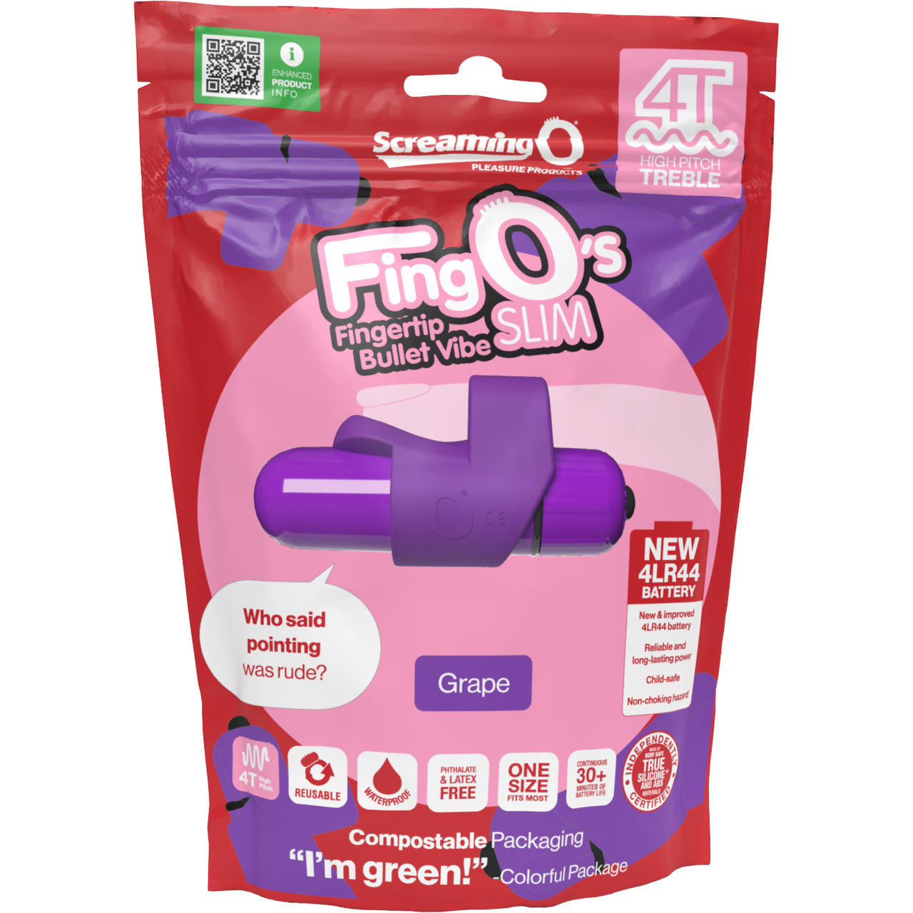 4T FingO Slim Silicone Fingertip Bullet Vibrator By Screaming O - Grape