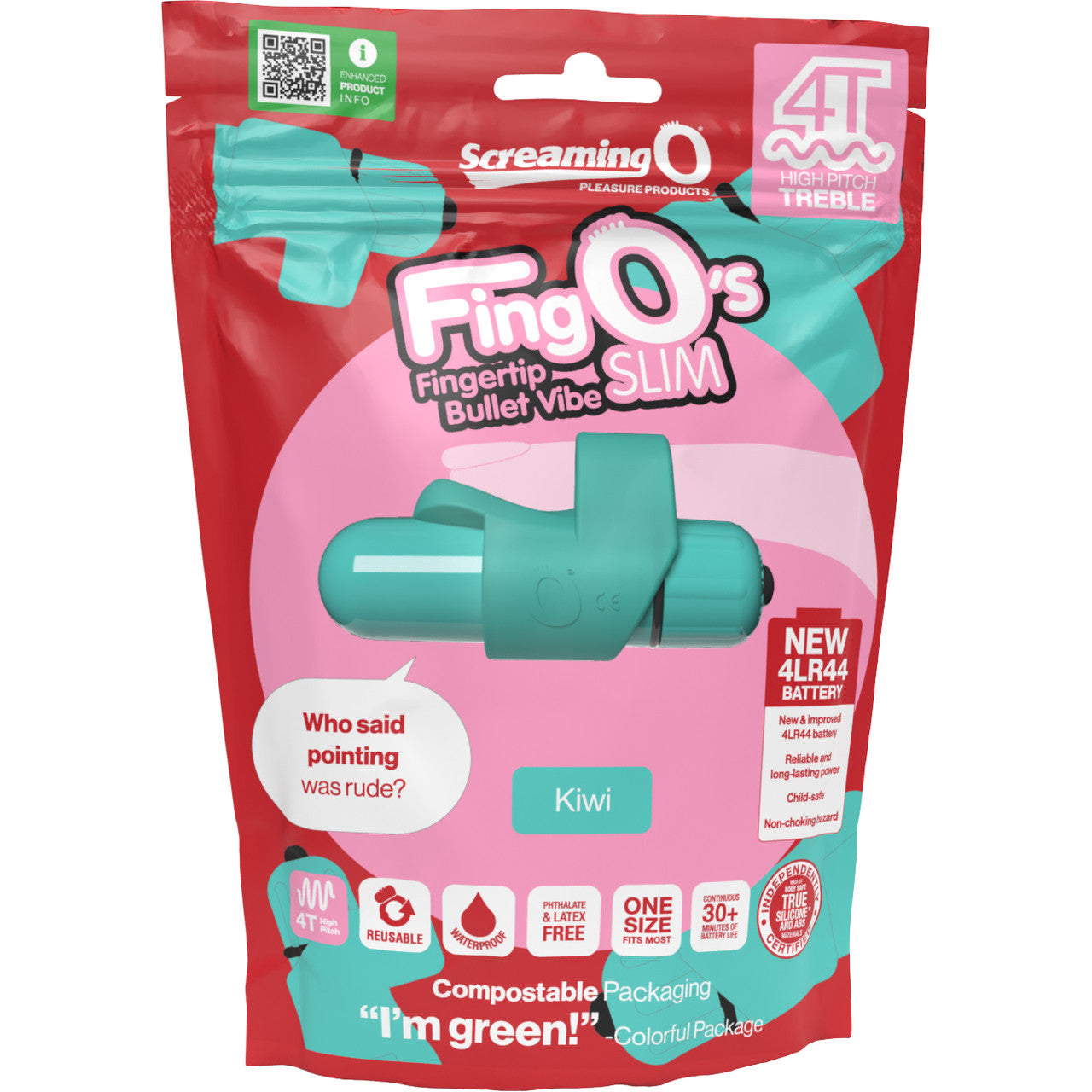 4T FingO Slim Silicone Fingertip Bullet Vibrator By Screaming O - Kiwi