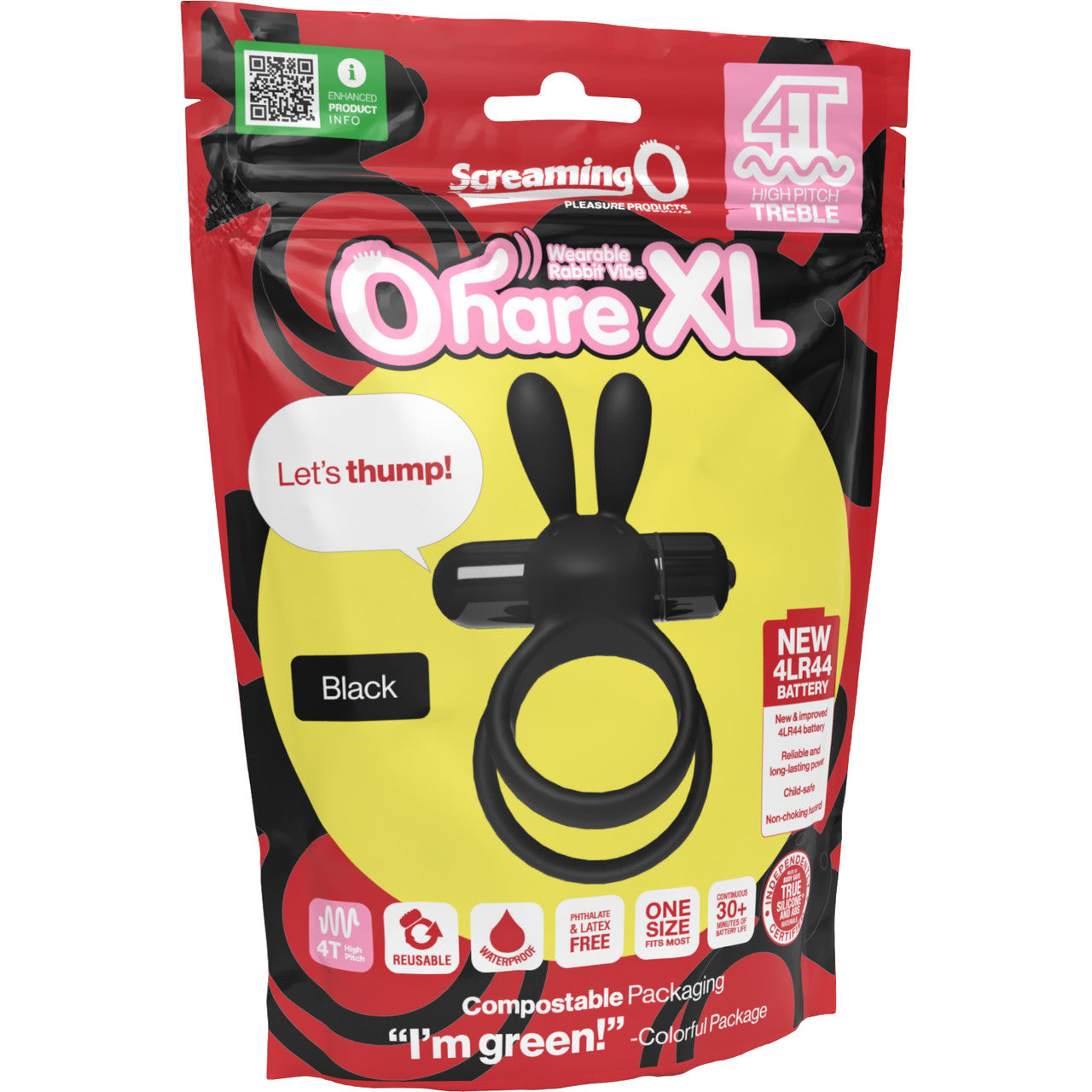 4T Ohare XL Vibrating Silicone Cock Ring By Screaming O - Black