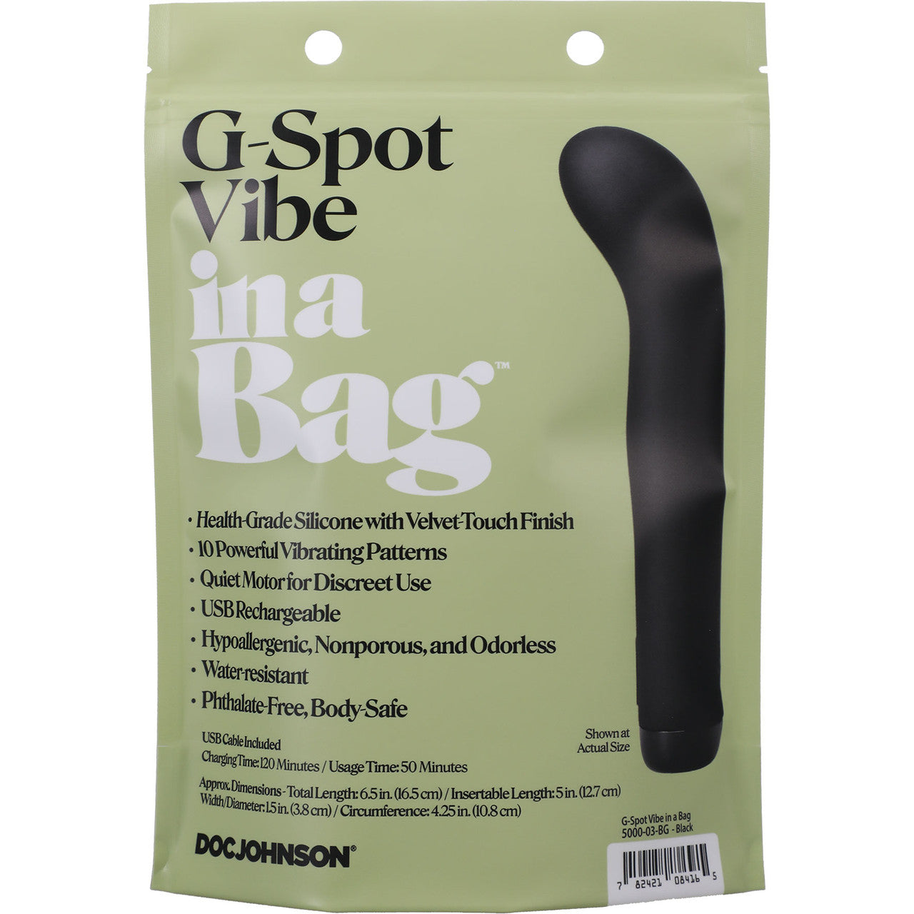 In A Bag Silicone Rechargeable G-Spot Vibrator By Doc Johnson - Black