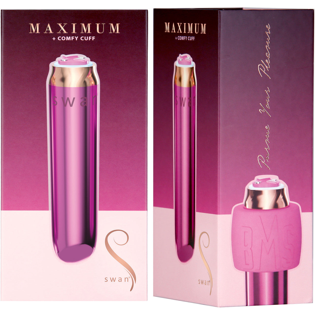 Swan Maximum Rechargeable Waterproof Bullet Vibrator With Silicone Comfy Cuff – Pink