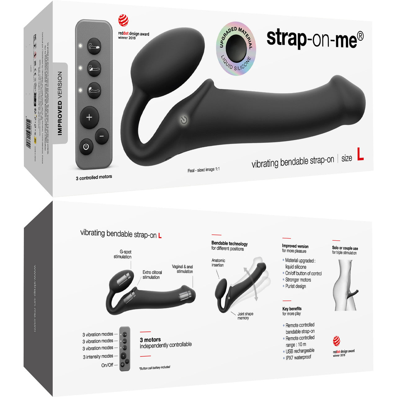 Strap-on-Me Silicone Vibrating Remote Control Strapless Strap-On - Large Black