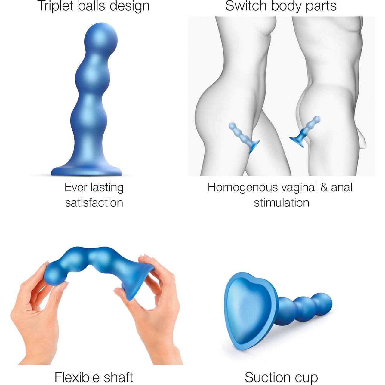 Strap-on-Me Hybrid Collection Ballsy Silicone Suction Cup Dildo - S Metallic Blue