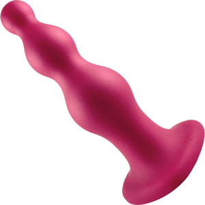 Strap-on-Me Hybrid Collection Beads Silicone Suction Cup Dildo - S Metallic Raspberry Pink