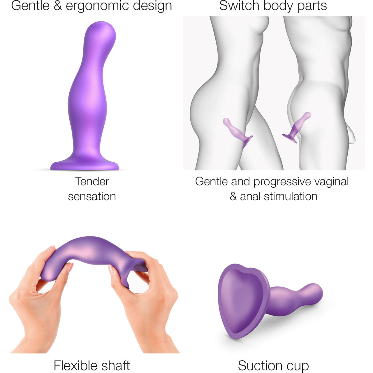 Strap-on-Me Hybrid Collection Curvy Silicone Suction Cup Dildo - S Metallic Purple