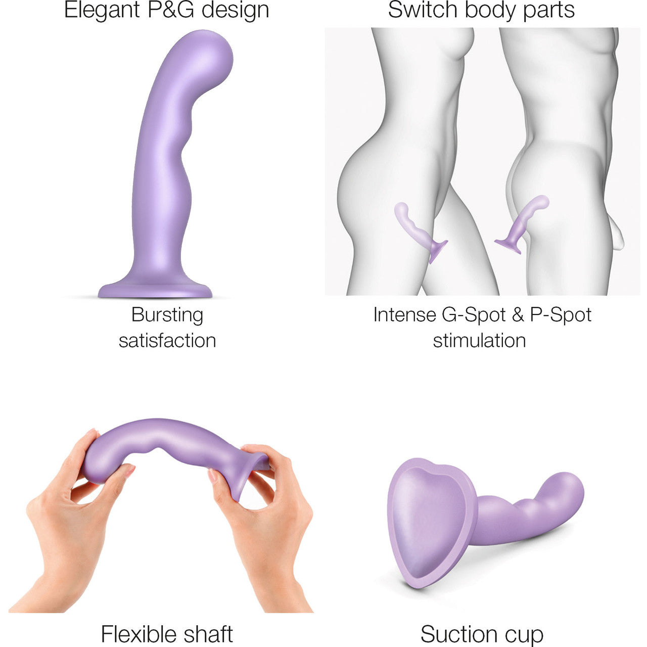 Strap-on-Me Hybrid Collection P&G Silicone Suction Cup Dildo - XXL Metallic Lilac