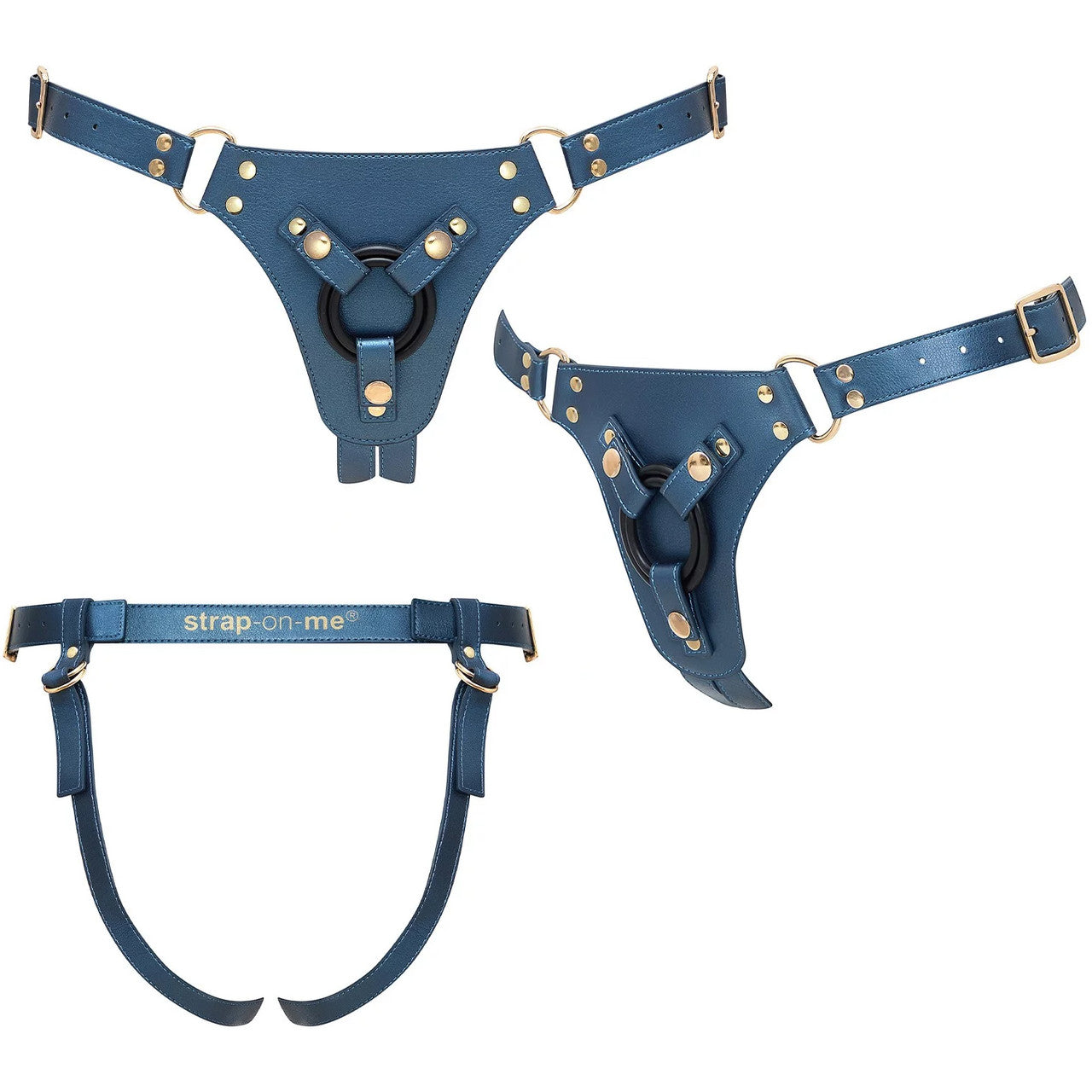 Strap-on-Me Generous Leatherette Harness - One Size, Metallic Blue