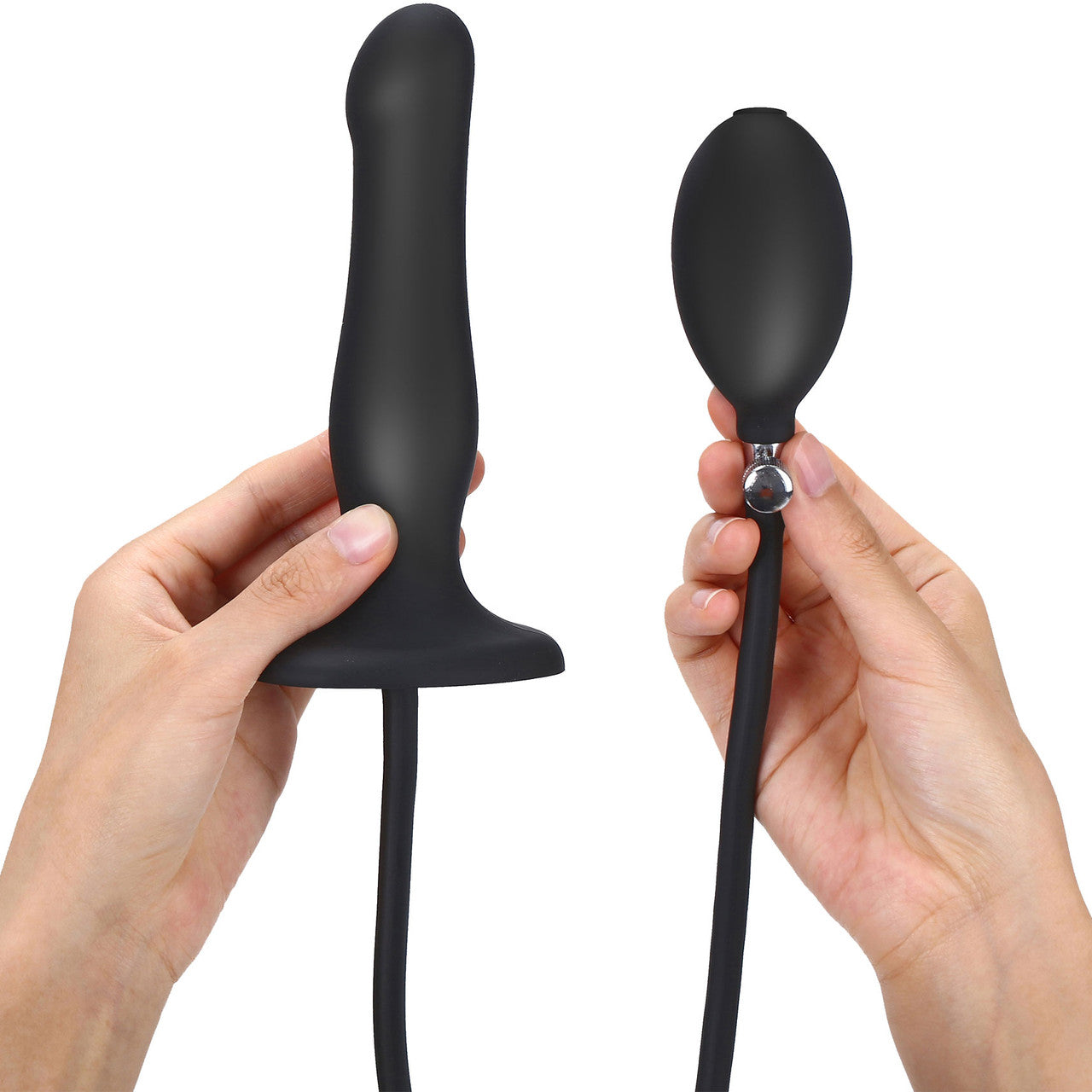 Strap-on-Me Inflatable Silicone Suction Cup Dildo Plug - Black