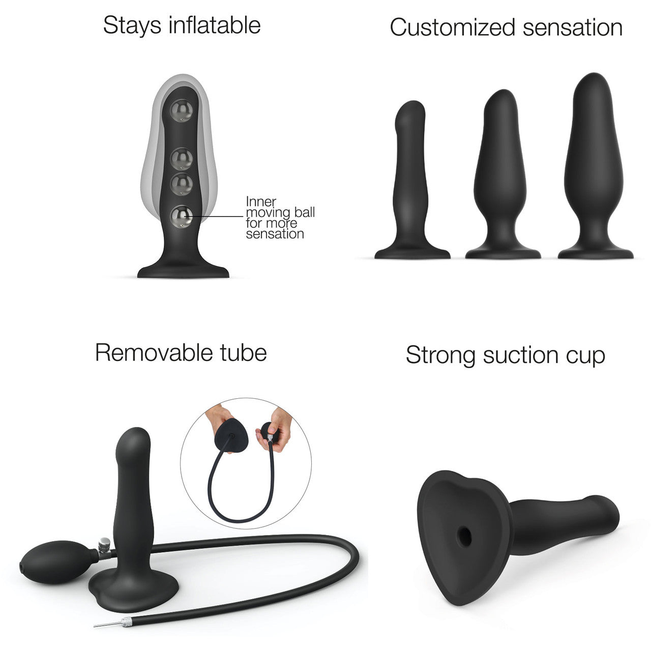 Strap-on-Me Inflatable Silicone Suction Cup Dildo Plug - Black