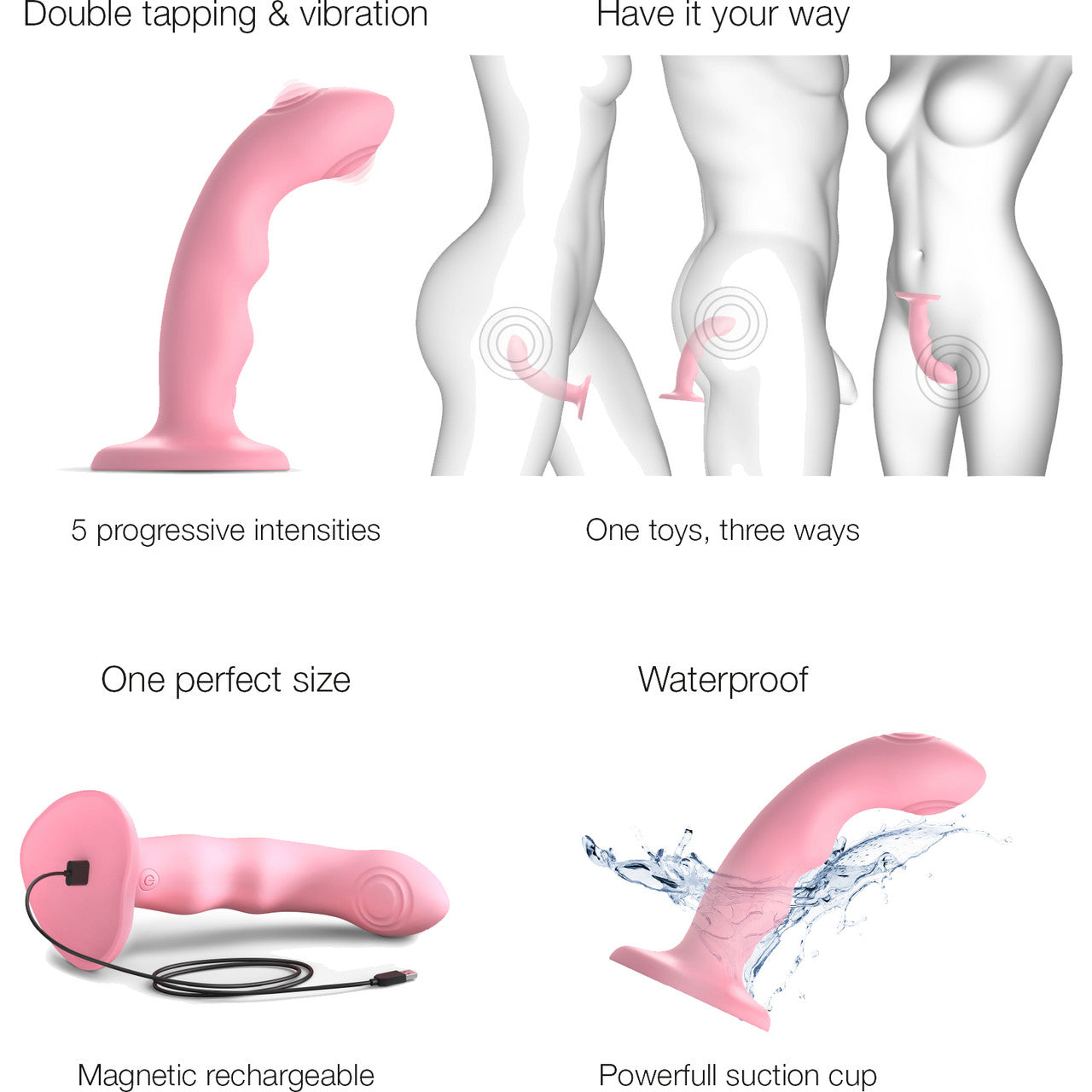 Strap-on-Me Tapping Dildo Wave Rechargeable Waterproof Silicone Vibrating Suction Cup Dildo - Coral Pink