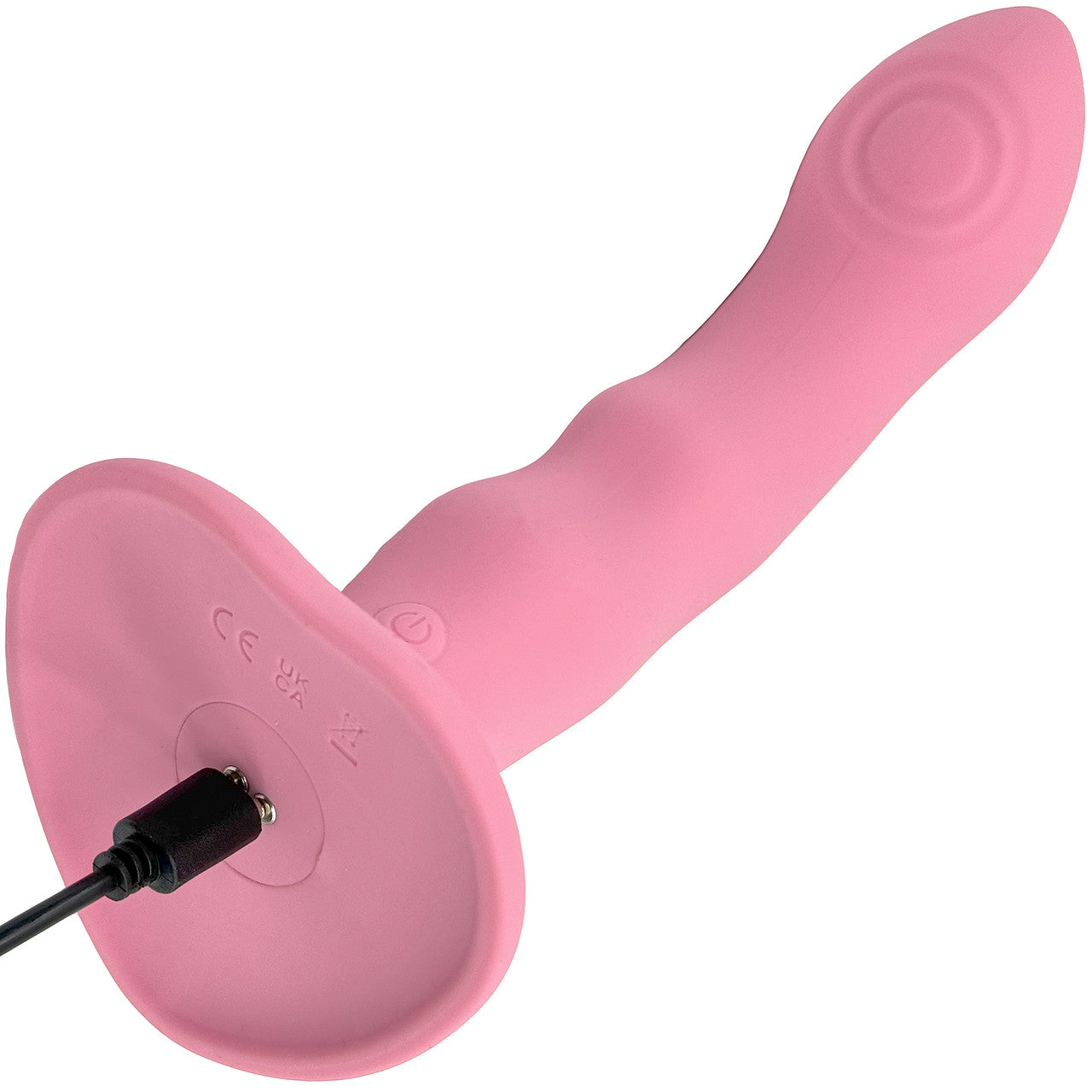 Strap-on-Me Tapping Dildo Wave Rechargeable Waterproof Silicone Vibrating Suction Cup Dildo - Coral Pink