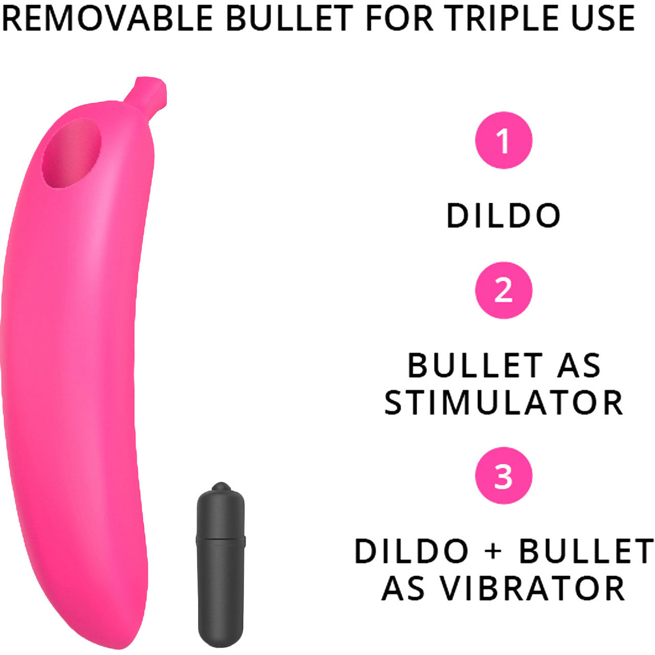 Oh Oui Banana Discreet Silicone Dildo With Vibrating Bullet By Love To Love - Danger Pink