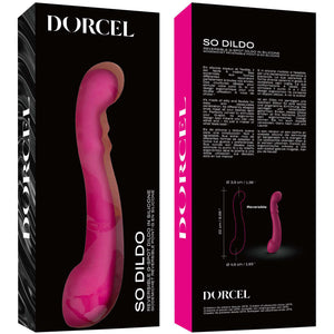 Dorcel So Dildo packaging with pink silicone product on a black background