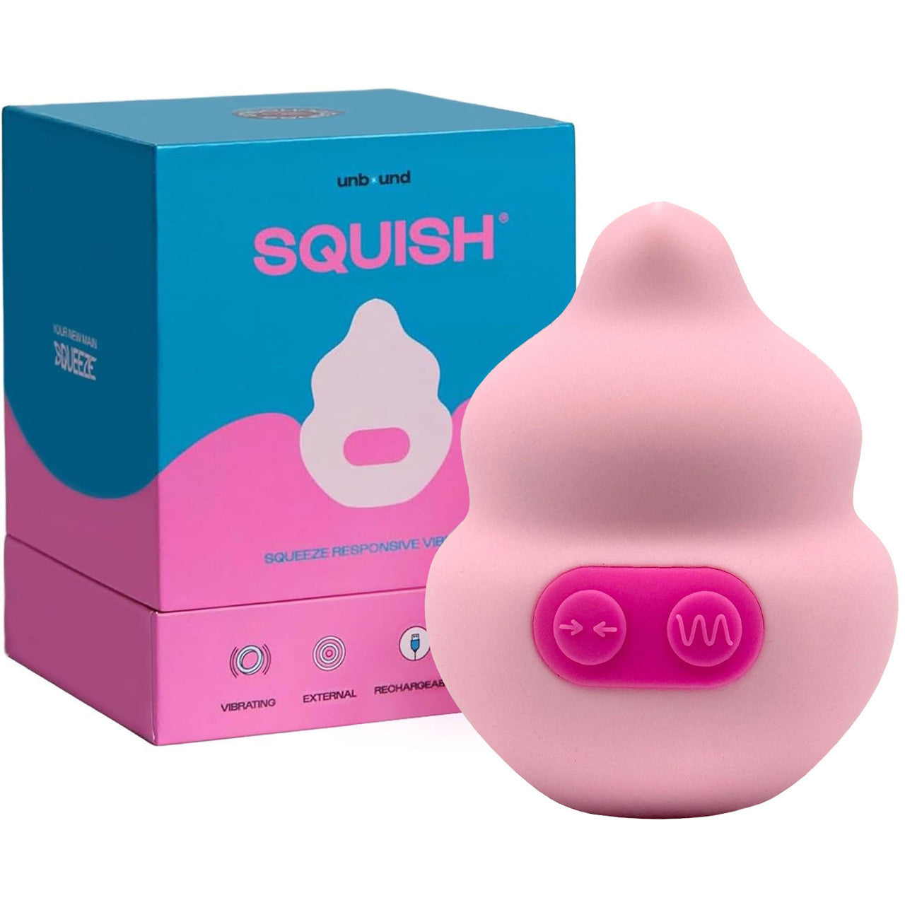 Unbound Squish Squeeze Responsive Rechargeable Waterproof Silicone Vibrator - Quartz & Cerise