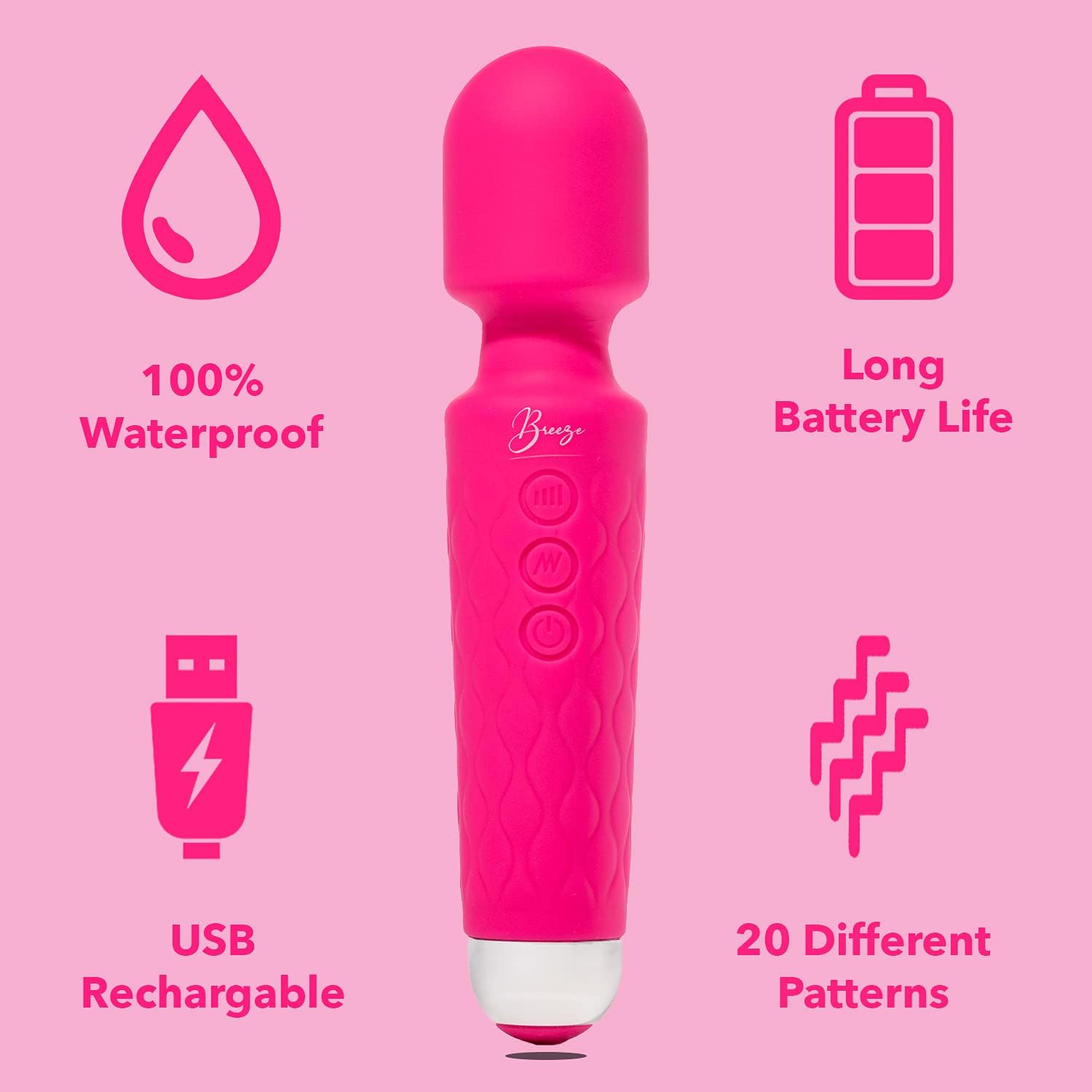 Breeze Silicone Vibrating Wand By Pleasure Engine With Blend Lubricant & Pulse Stimulation Cream