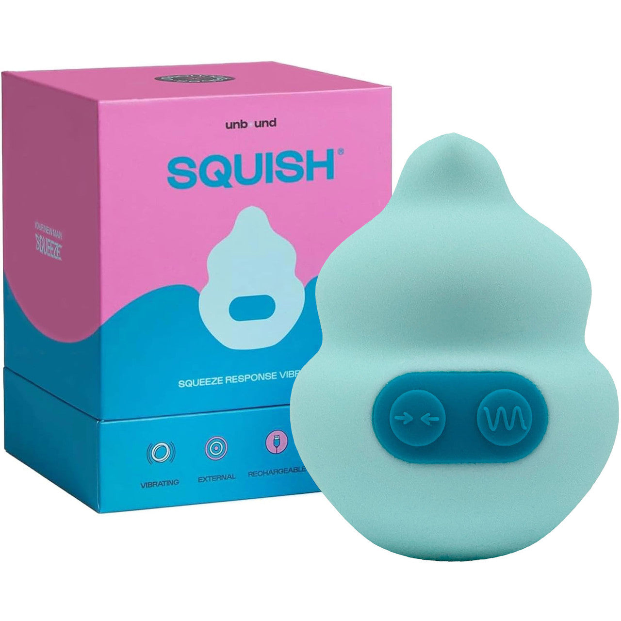 Unbound Squish Squeeze Responsive Rechargeable Waterproof Silicone Vibrator - Aqua & Teal