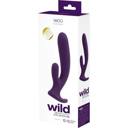 WILD Rechargeable Silicone Rabbit Style Vibrator By VeDO - Purple